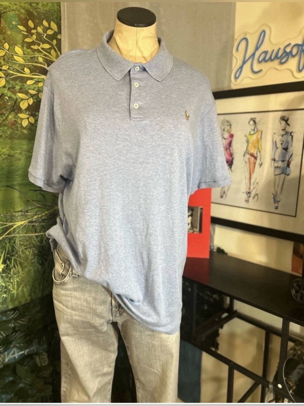 Polo by Ralph Lauren Light Blue Men's Polo Shirt with Embroidered Pony Size:XL